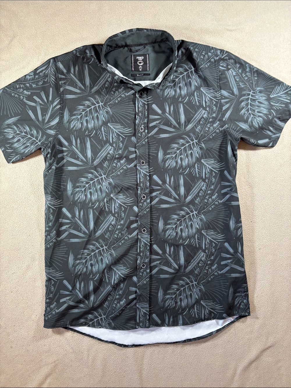 Fried Denim NYC Men’s Medium Tropical Hawaiian Shirt Black Gray Slim Fit